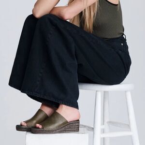 Rag & Bone Viv Espadrille Safari Khaki Micro Croco Leather Mule Sandals Sz 8/38